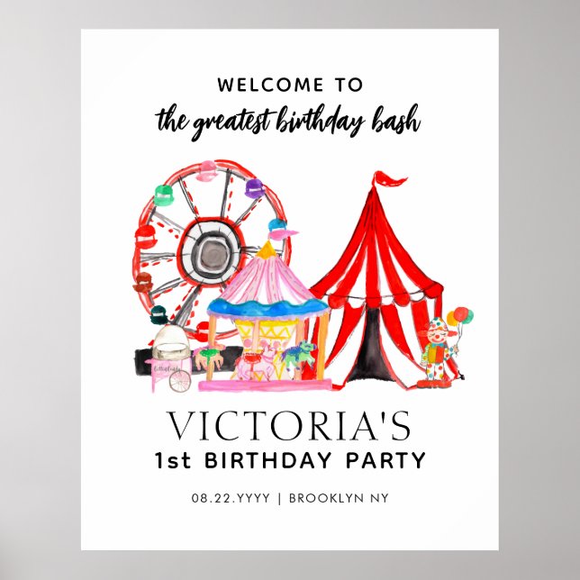 Cute Carnival Circus Festival Show Kid Birthday Po Poster (Framsidan)