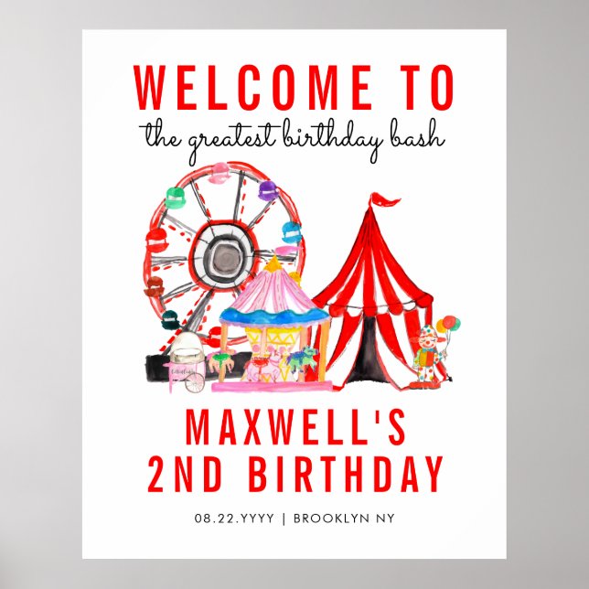 Cute Carnival Circus Festival Show Kid Birthday Po Poster (Framsidan)