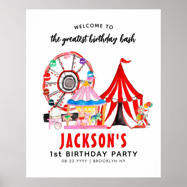 Cute Carnival Circus Festival Show Kid Birthday Poster (Framsidan)