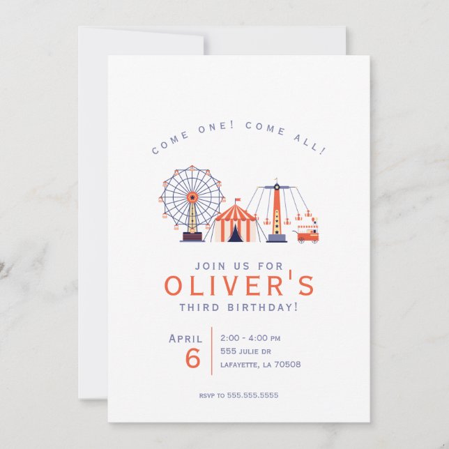 Cute Carnival Circus Födelsedagsfest inbjudan (Framsida)