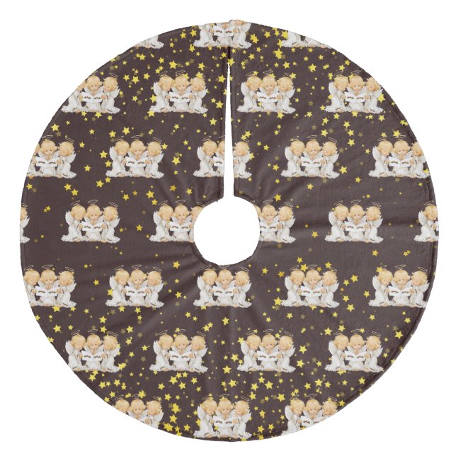 Cute Caroling Änglar Ull Träd Skirt Julgransmatta Fleece (Framsidan)