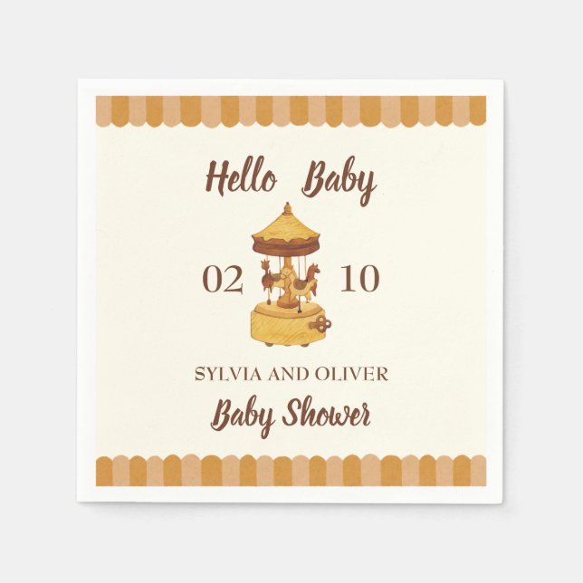 Cute carousel könsneutral babydusch pappersservett (Framsidan)