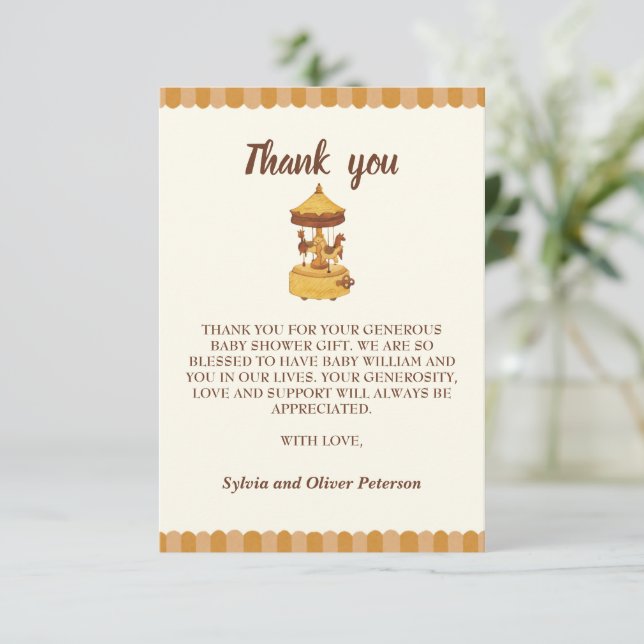 Cute carousel könsneutral babydusch tack kort (Stående Fram)