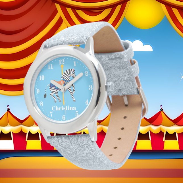 Cute Carousel zebra add namn Armbandsur (Skapare uppladdad)