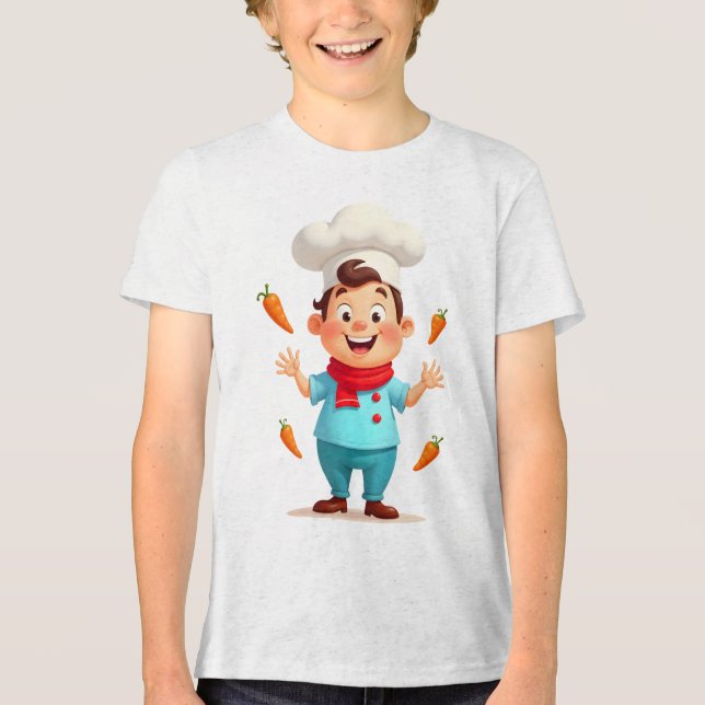 Cute Carrot Juggling Chef Kids T-Shirt (Framsida)