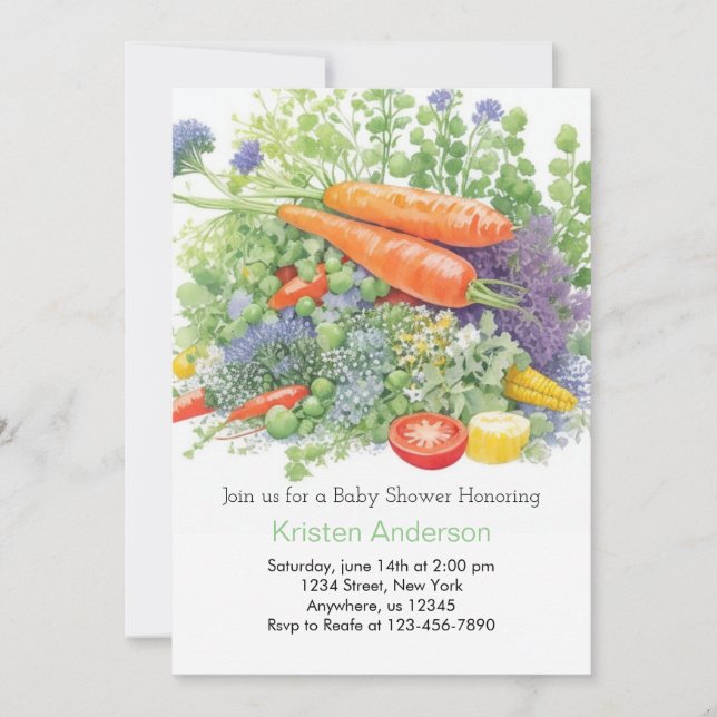 Cute Carrot och Tomato Baby Shower Inbjudningar (Framsida)