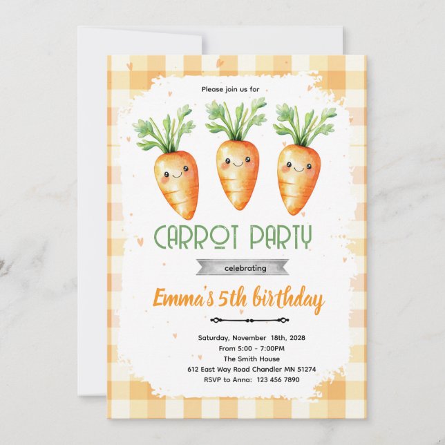 Cute carrot party invitation inbjudningar (Framsida)