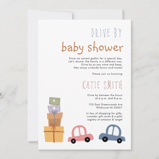 Cute Cars and Gifts Drive by Baby Shower Inbjudningar (Framsida)