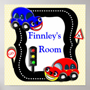 Cute Cars Boys Room Personlig Namn Bild Poster
