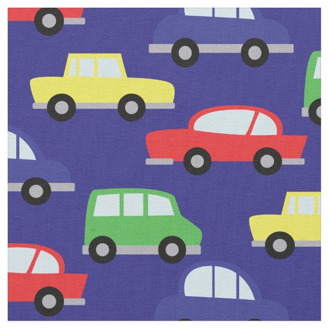 Cute Cars Fordon Kids Boys Rumsdekan Tyg (Närbild)