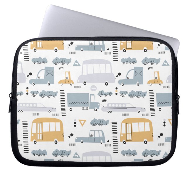 Cute Cars i Traffic Mönster Laptop Fodral (Framsidan)
