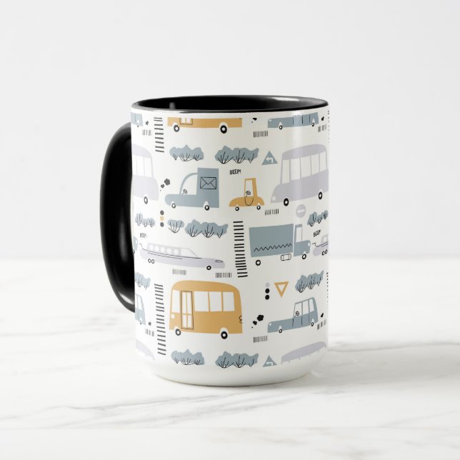 Cute Cars i Traffic Mönster Mugg (Framsida vänster)