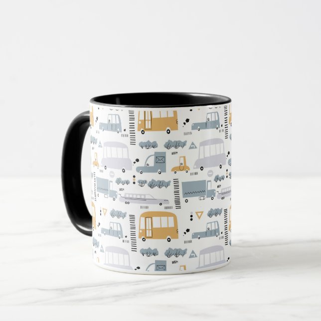 Cute Cars i Traffic Mönster Mugg (Framsida vänster)