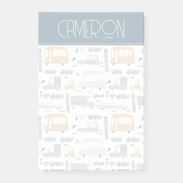 Cute Cars i Traffic Mönster Post-it Block (Framsida)