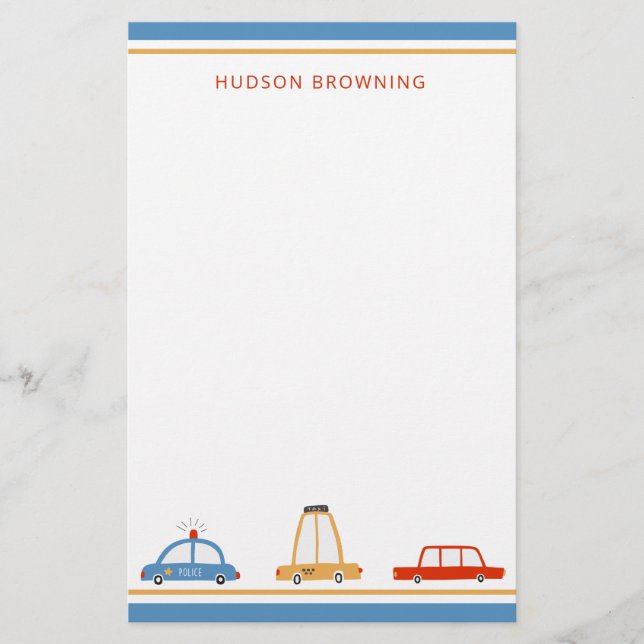 Cute Cars Personlig Stationery Lakan Brevpapper (Framsida)