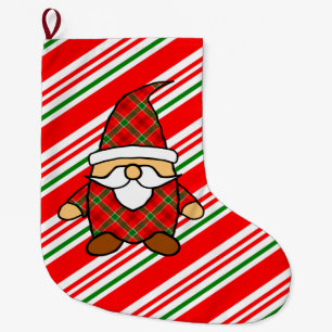 Cute Carton Gnome Teckning Red Grönt Jul Lar Stor Julstrumpa