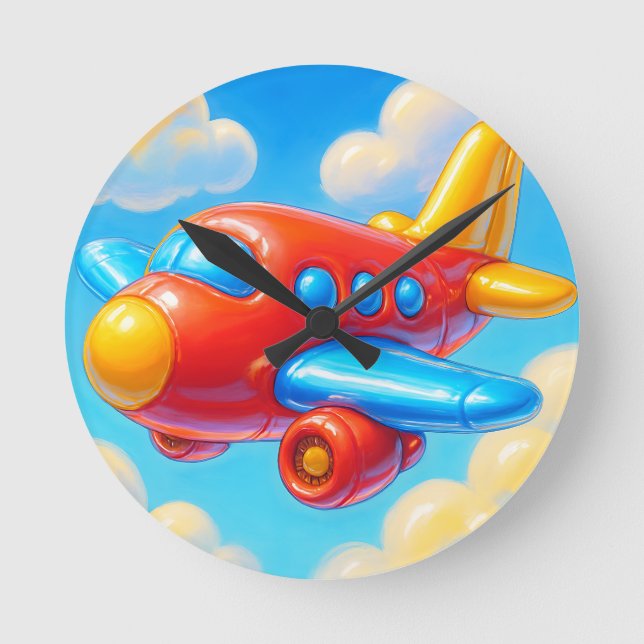 Cute Cartoon Airplane Rund Klocka (Framsida)