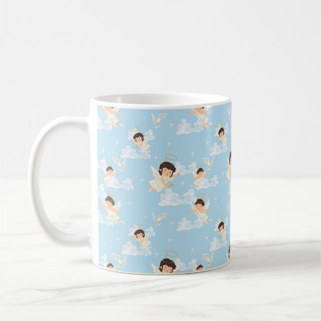  Cute Cartoon Angels And Doves Seamless Pattern Kaffemugg (Vänster)