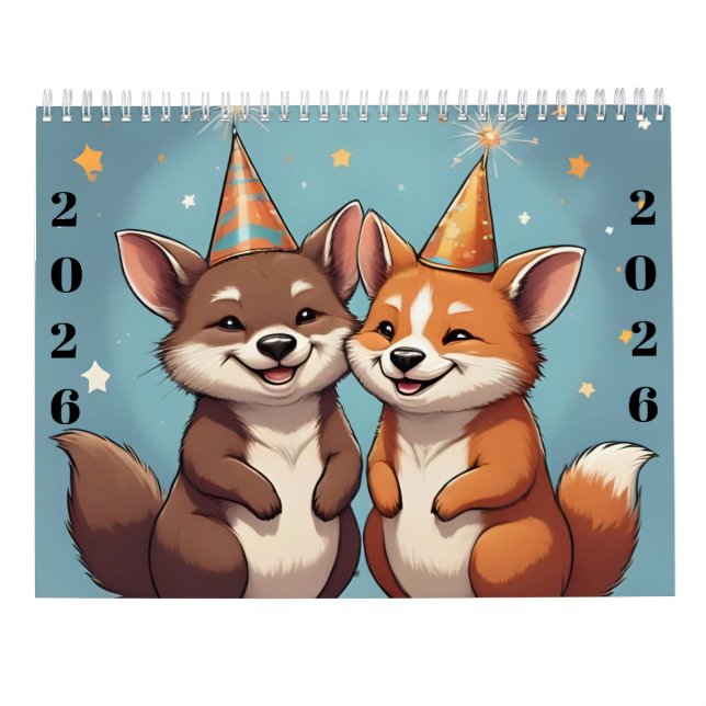 Cute cartoon animals new year 2026 Calendar Kalender (Baksida)