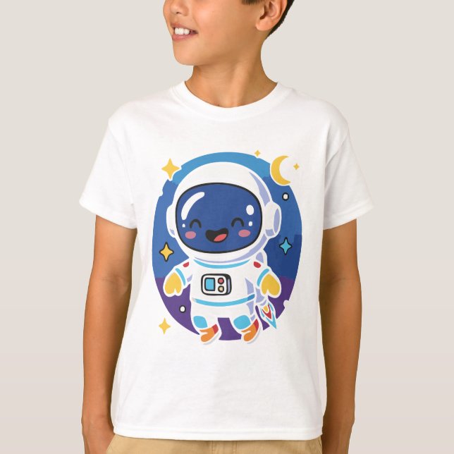 “Cute cartoon astronaut floating in space, playful T Shirt (Framsida)