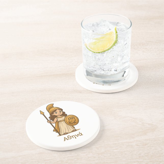 Cute Cartoon Athena Greek Goddess Coaster | Myth Underlägg (Sidan)