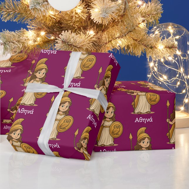 Cute Cartoon Athena – Greek Goddess Custom Presentpapper (Helgdagar)