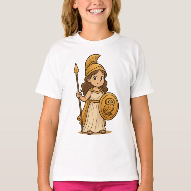 Cute Cartoon Athena – Greek Goddess Kids T-Shirt (Framsida)