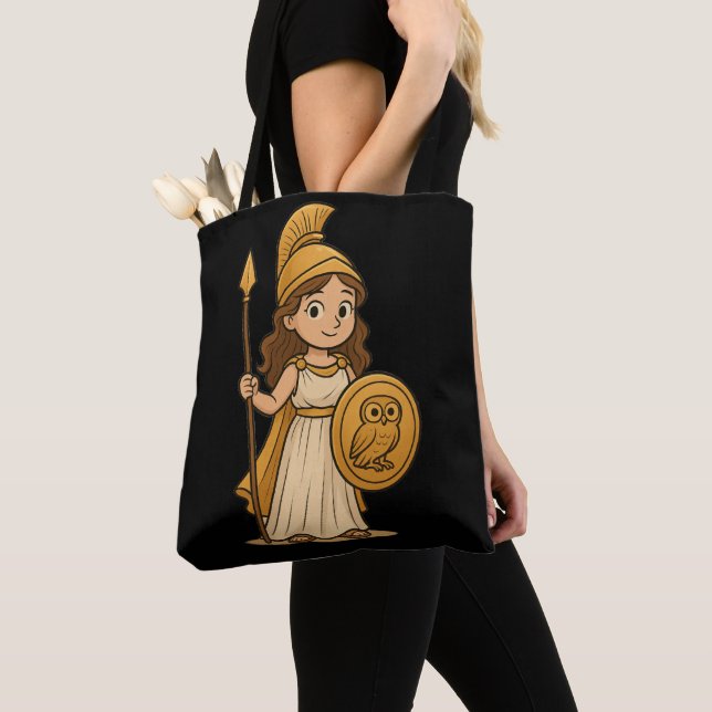Cute Cartoon Athena – Greek Goddess Mythology Tygkasse (Närbild)