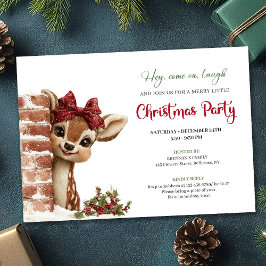 Cute Cartoon Baby Reindeer Funny Watercolor Party  Inbjudningar