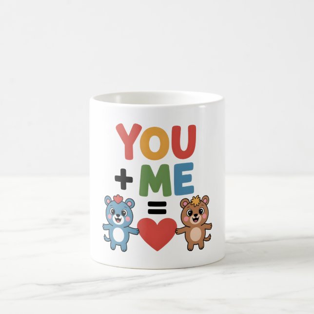 Cute Cartoon Bears Love Formula: "You + Me = Heart Kaffemugg (Center)