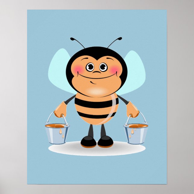 Cute Cartoon Bee Carrying Buckets of Honey Poster (Framsidan)