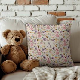 Cute cartoon bee flower pastel pattern monogram kudde