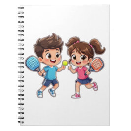 Cute Cartoon Boy and Girl Playing Padel Tennis – F Anteckningsbok
