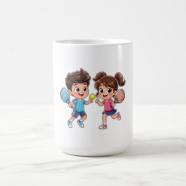 Cute Cartoon Boy and Girl Playing Padel Tennis – F Kaffemugg