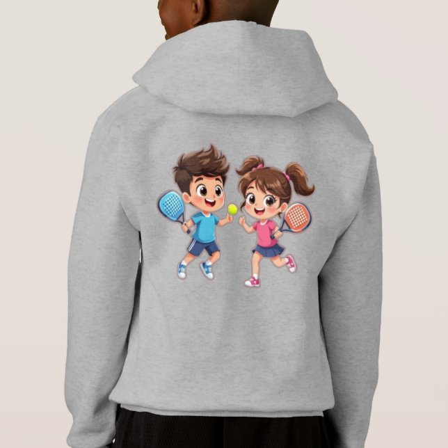 Cute Cartoon Boy and Girl Playing Padel Tennis – F T Shirt (Baksida)