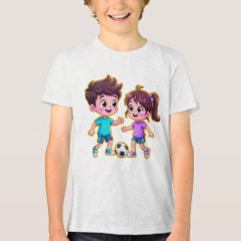 Cute Cartoon Boy and Girl Playing Soccer Together  T Shirt