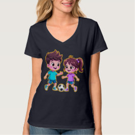 Cute Cartoon Boy and Girl Playing Soccer Together  T Shirt