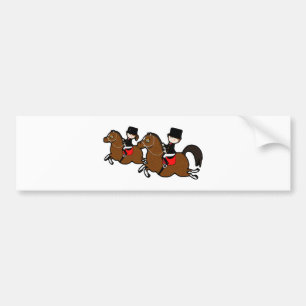 Cute cartoon boy girl riding dressage horses bildekal