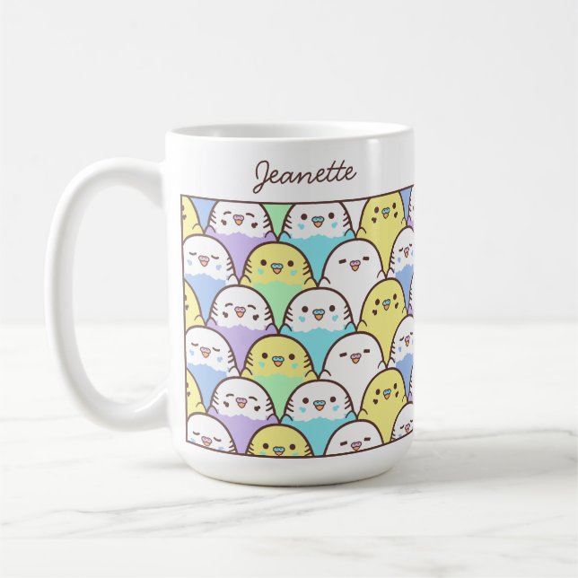 Cute Cartoon Budgie Parrot Pattern Name Kaffemugg (Vänster)