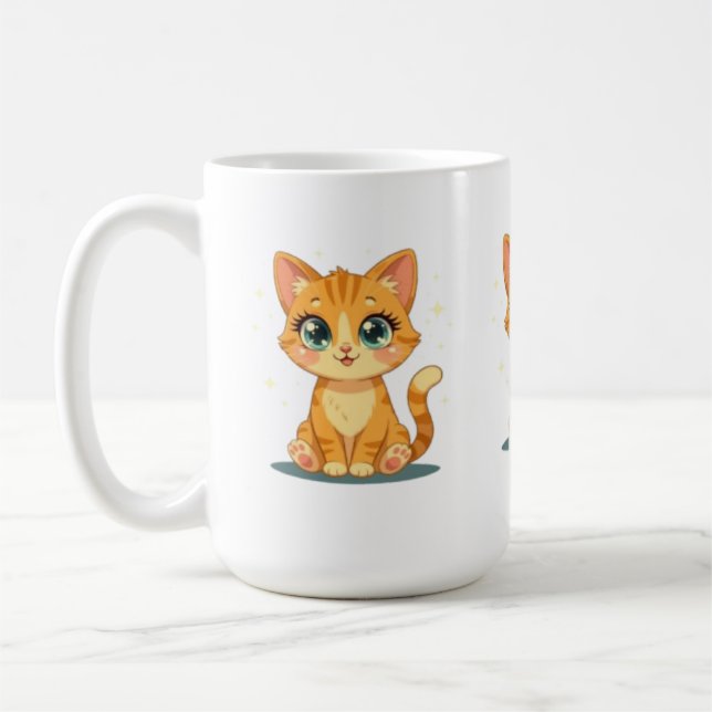 **Cute Cartoon Cat – Adorable Kitty Illustration** Kaffemugg (Vänster)