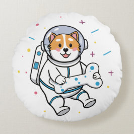 Cute Cartoon Cat Astronaut Round Pillow Rund Kudde