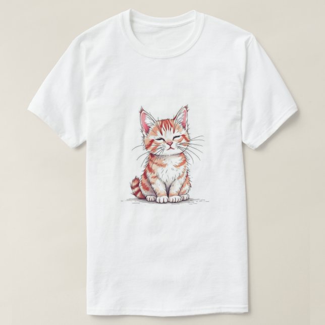 Cute Cartoon Cat Digital Illustration in Hand-Draw T Shirt (Design framsida)