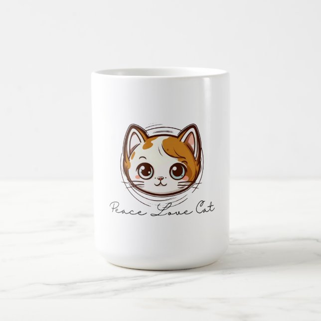 Cute Cartoon Cat Face Illustration Kaffemugg (Center)