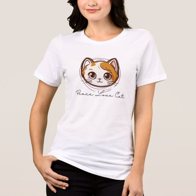 Cute Cartoon Cat Face Illustration T Shirt (Framsida)