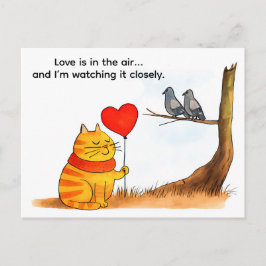 Cute Cartoon Cat Holding Heart Balloon Illustratio Vykort