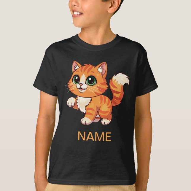 Cute Cartoon Cat Kids' T-Shirt (Framsida)