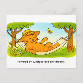Cute Cartoon Cat Relaxing in Garden Hammock Vykort