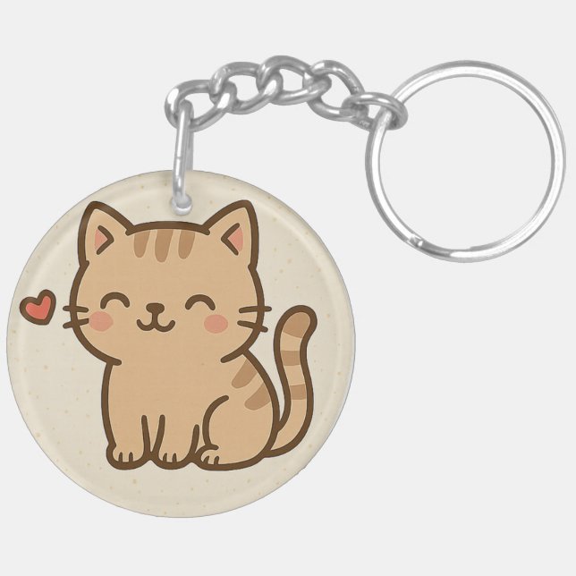Cute Cartoon Cat Round Keychain – Full Print Desig (Vänster Baksida)