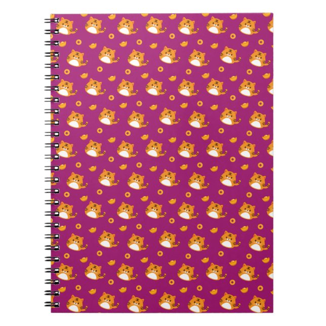 Cute Cartoon Cat Seamless Pattern | Kawaii Orange  Anteckningsbok (Framsidan)
