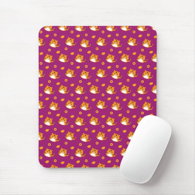 Cute Cartoon Cat Seamless Pattern | Kawaii Orange  Musmatta (Med mus)